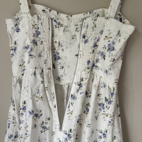 NEW Reformation Maegan Linen Dress Floral White Midi Dress Madeleine | US 0 UK 4 - Picture 12 of 12